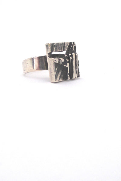 Jorma Laine pierced silver 'textured square' ring - v 2