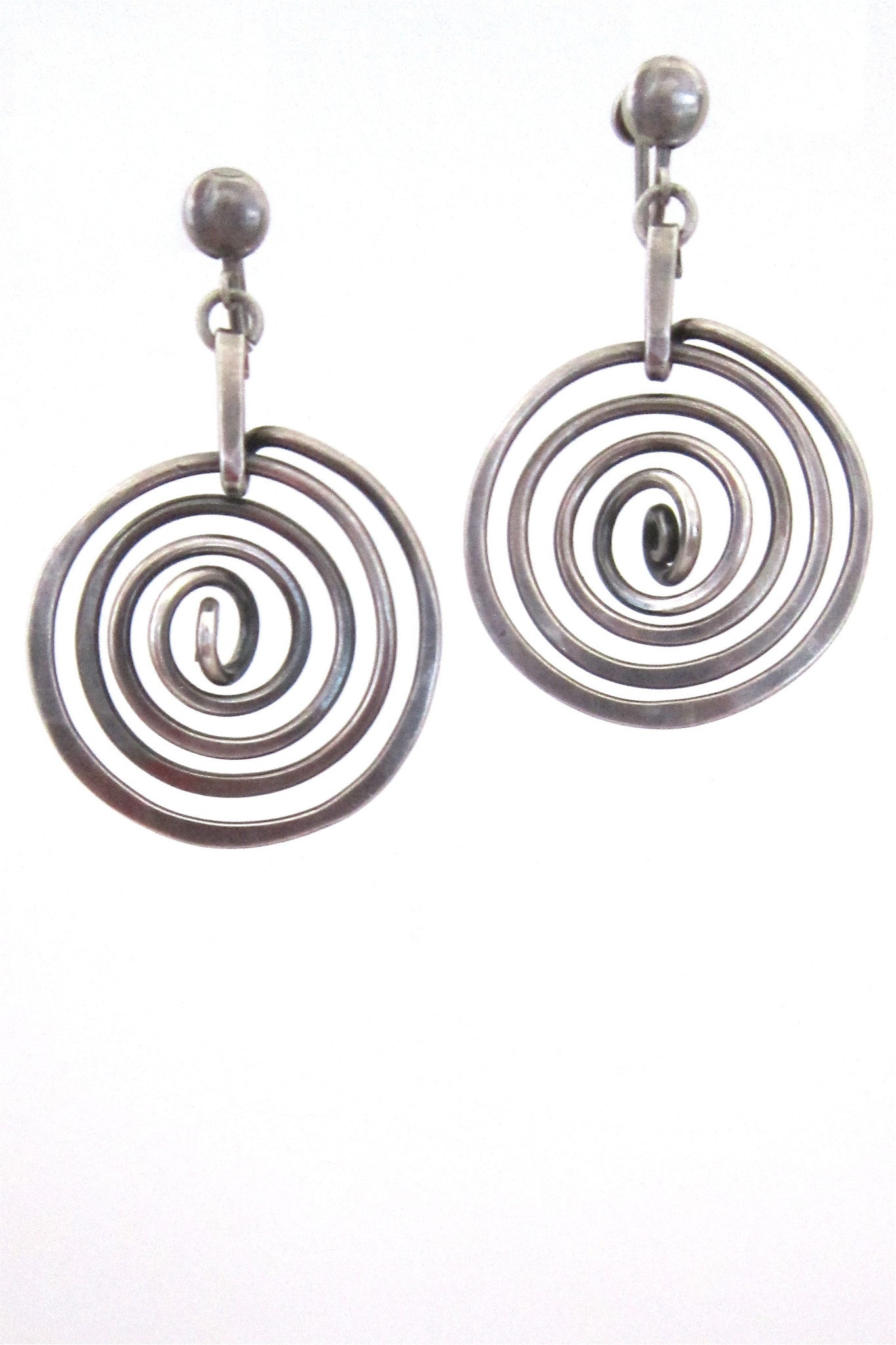 Henry Steig American Modernist early sterling silver drop earrings
