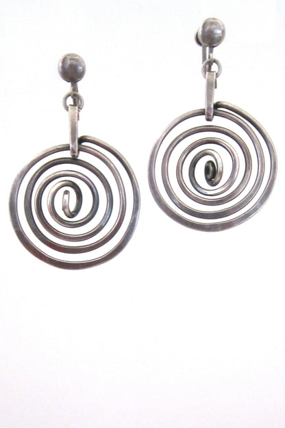 Henry Steig American Modernist early sterling silver drop earrings