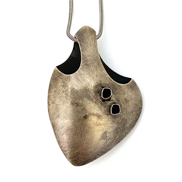 Baharal Gnida textured silver large pendant necklace / brooch ~ signed