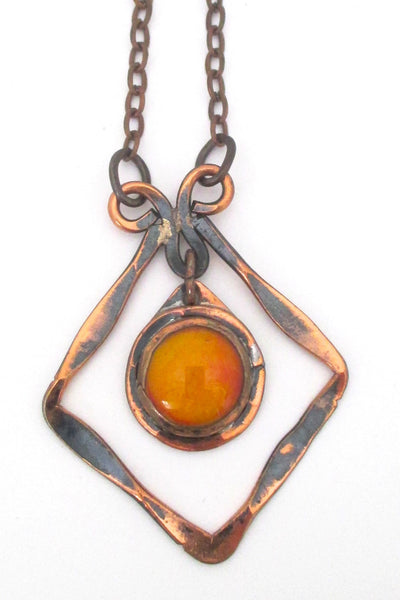 detail Rafael Alfandary Canada vintage copper and mottled orange kinetic pendant necklace