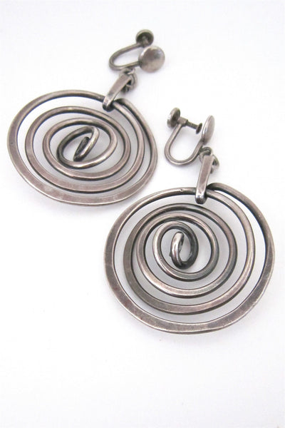 Henry Steig American Modernist early sterling silver drop earrings