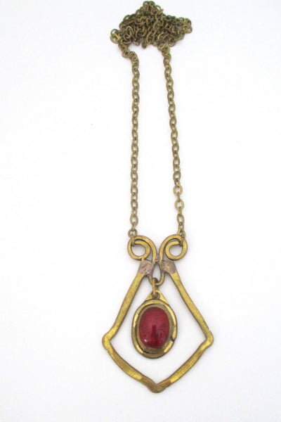 Rafael brass & clear dark orange kinetic pendant necklace