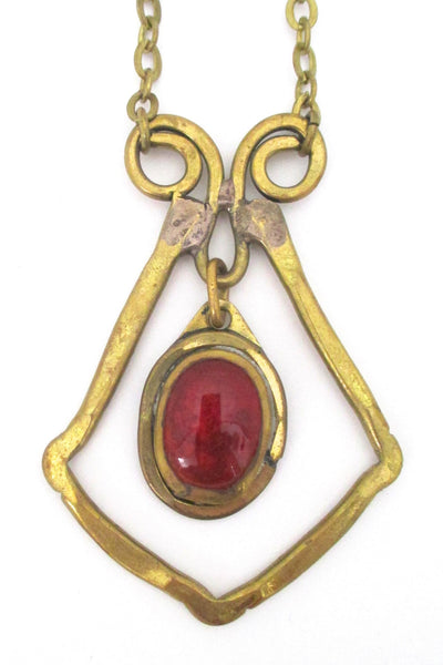 detail Rafael Alfandary Canada vintage brass and clear dark orange kinetic pendant necklace