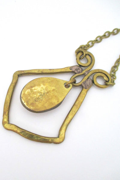 Rafael brass & clear dark orange kinetic pendant necklace