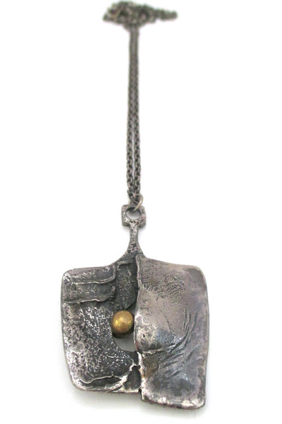 Guy Vidal Canada modernist vintage brutalist pewter and bronze pendant necklace