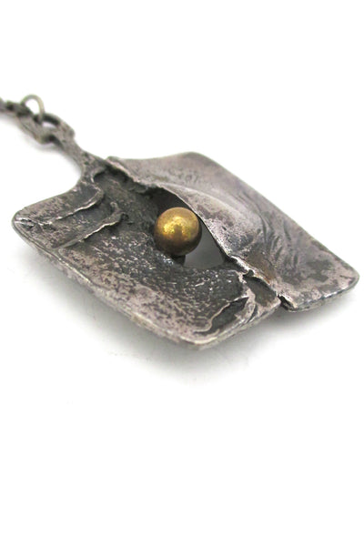 Guy Vidal Canada modernist vintage brutalist pewter and bronze pendant necklace