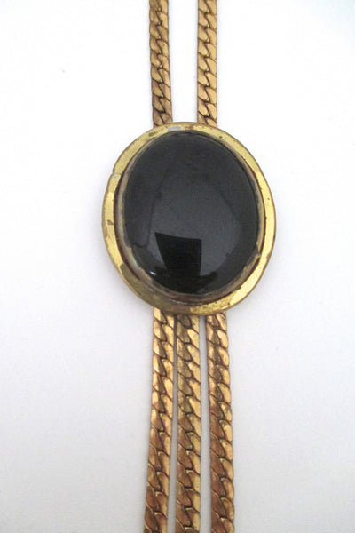 Rafael Canada long brass and black stone tassel necklace