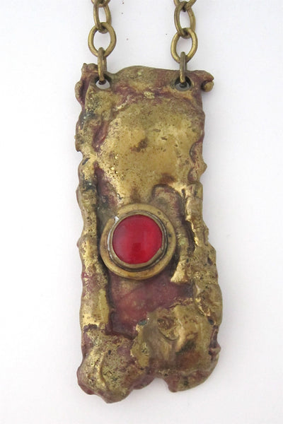 Rafael Alfandary Canada, vintage brass & Murano glass sculptural pendant necklace