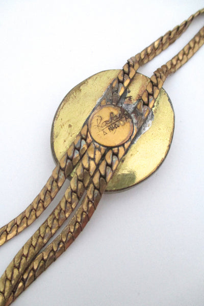 Rafael Canada long brass and black stone tassel necklace