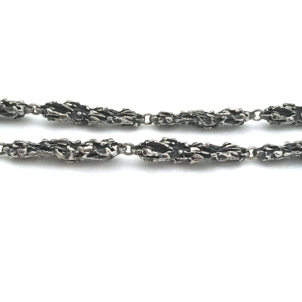 profile Robert Larin Canada vintage brutalist pewter 2 in 1 double sided long link chain necklace Canadian design jewellery
