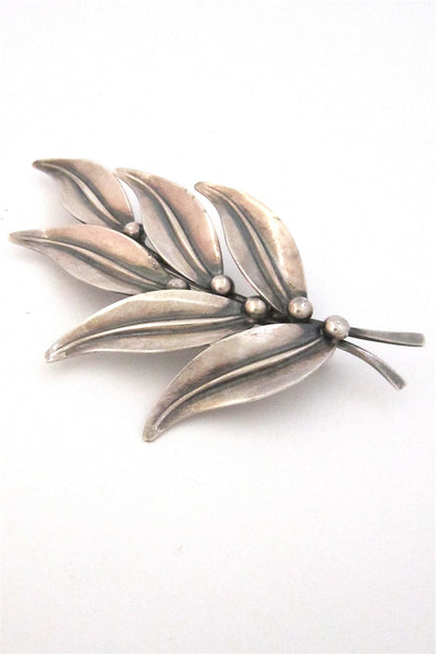 N E From Denmark vintage silver modernist large leaf brooch
