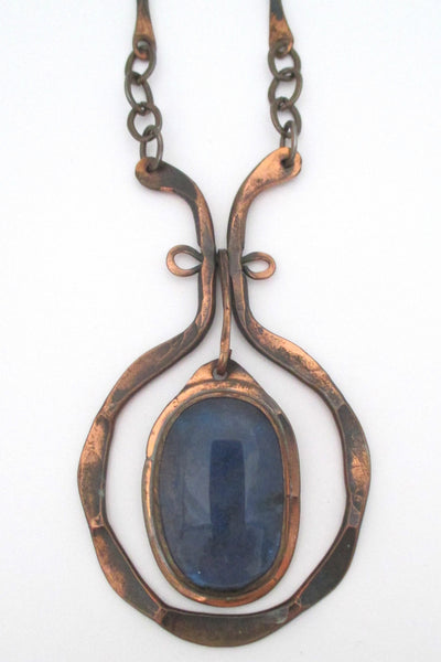 detail Rafael Alfandary Canada large vintage brutalist copper and water blue pendant necklace