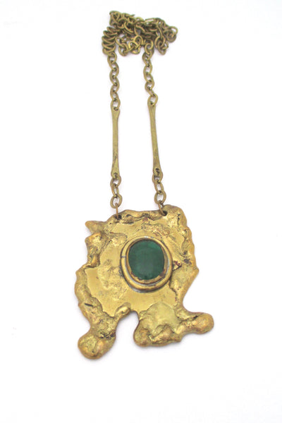 Rafael Canada large sculptural brass pendant necklace - clear green stone