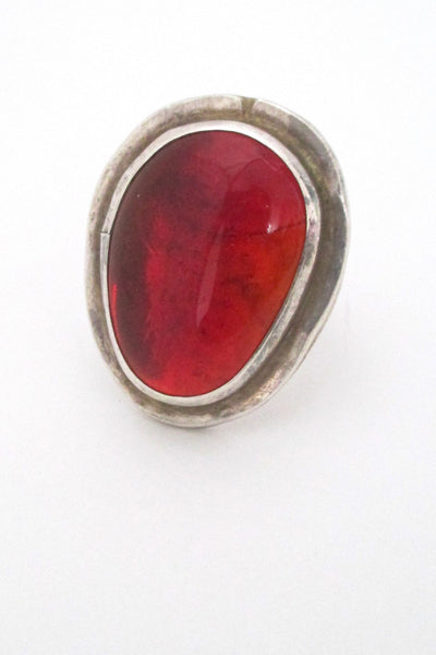 detail Rafael Alfandary Canada large vintage brutalist sterling silver and clear red ring