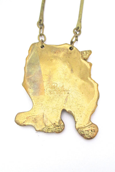 Rafael Canada large sculptural brass pendant necklace - clear green stone