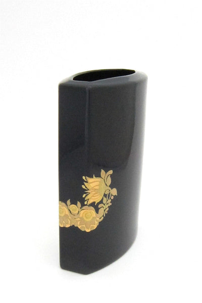 Bjorn Wiinblad porcelaine noire quatre couleurs 'sunflowers' vase