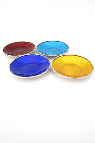 detail Axel Apel Denmark vintage silver & enamel set of small dishes open salts