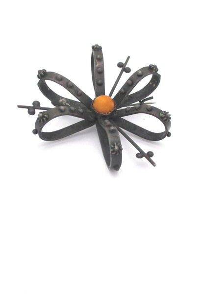 ORNO Poland starburst brooch ~ amber center