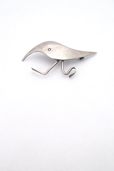 detail Frances Holmes Boothby USA vintage modernist silver running bird brooch mid century modern design