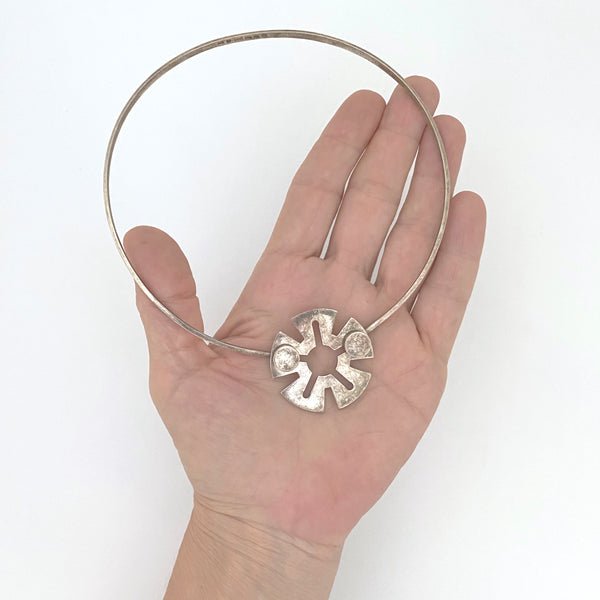 scale Kalevala Koru Finland vintage silver neck ring and integral pendant 1959 Scandinavian Modernist jewelry design