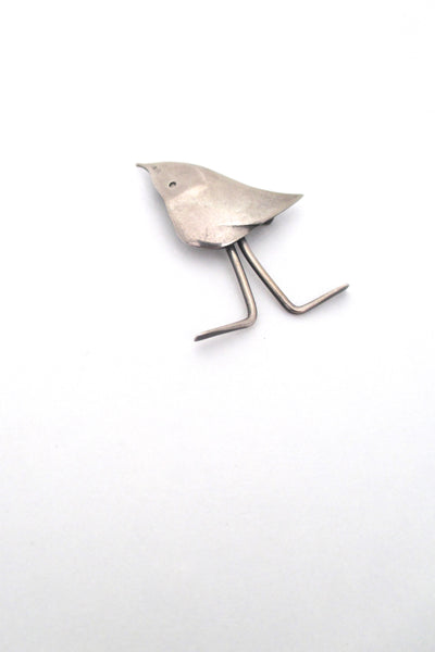 detail Frances Holmes Boothby USA vintage modernist silver standing bird brooch mid century modern design