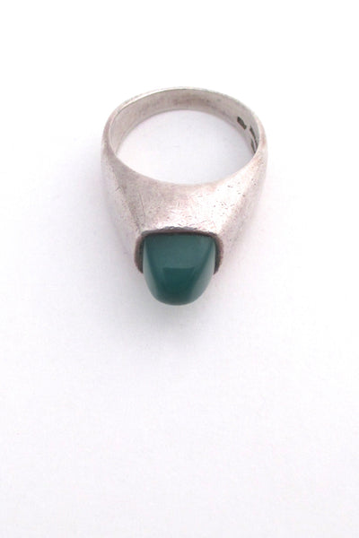Arne Johansen large silver & chrysoprase pyramid ring