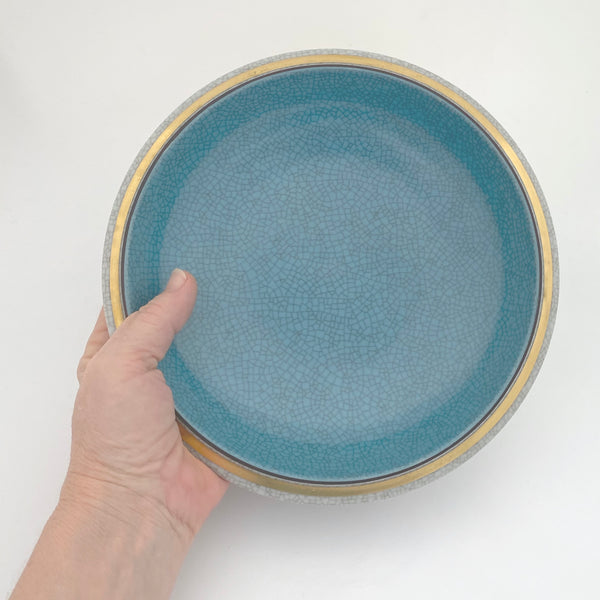 scale Royal Copenhagen Denmark vintage ceramic crackle bowl in turquoise Thorkild Olsen Scandinavian design