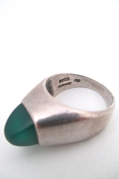 Arne Johansen large silver & chrysoprase pyramid ring