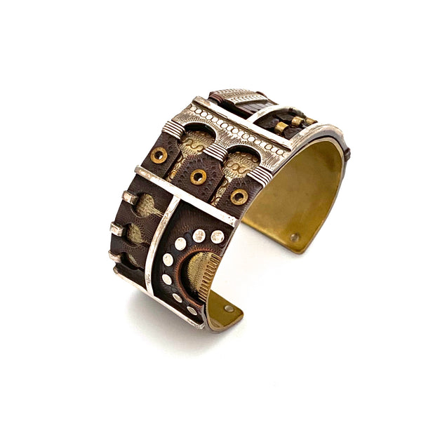 Moore Streb intricate layered mixed metals cuff bracelet ~ rare