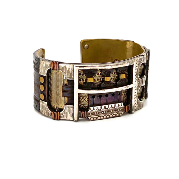 Moore Streb intricate layered mixed metals cuff bracelet ~ rare