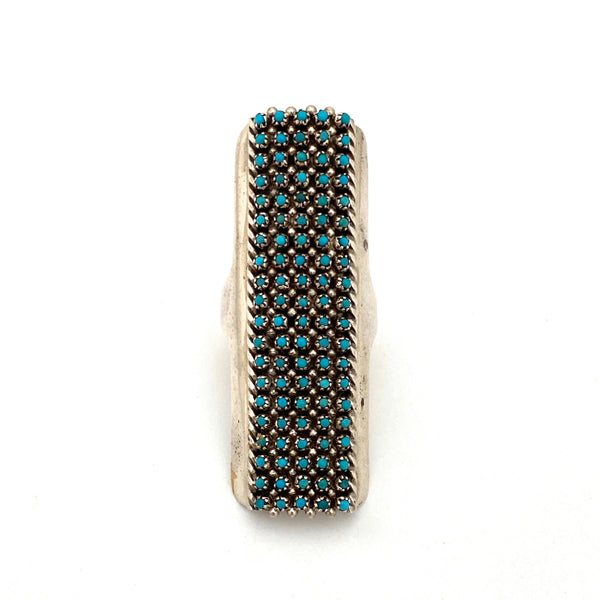 Zuni snake eye petit point 100 stone silver & turquoise ring ~ Lloyd Amesoli