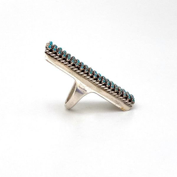 profile vintage Zuni large silver turquoise snake eye petit point 100 stone ring Lloyd Amesoli