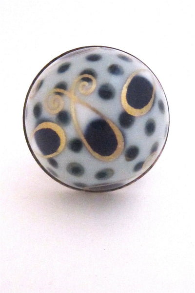 Porsgrund Norway vintage silver and porcelain huge ring by Anne Marie Odegaard