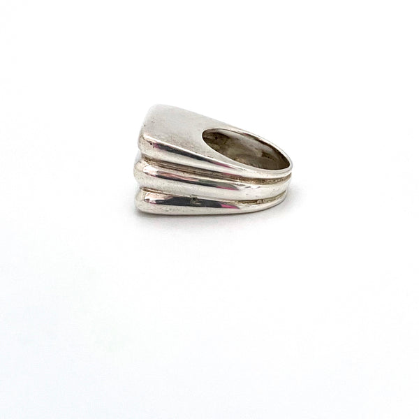 profile large heavy vintage silver ring possibly Bayanihan Modernist jewelry design