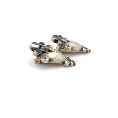 profile Georg Jensen Denmark vintage silver moonstone ear clips earrings Georg Jensen design