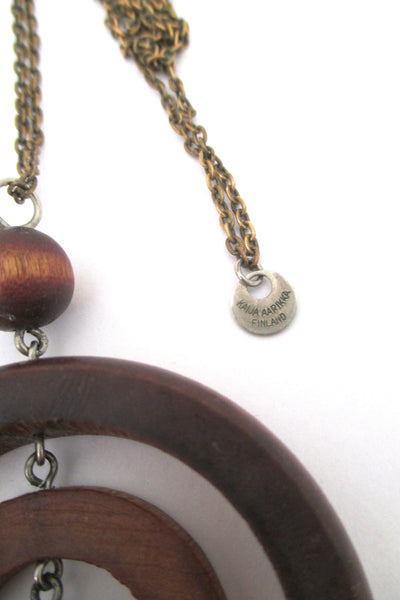 aarikka cognac wood kinetic bullseye pendant necklace