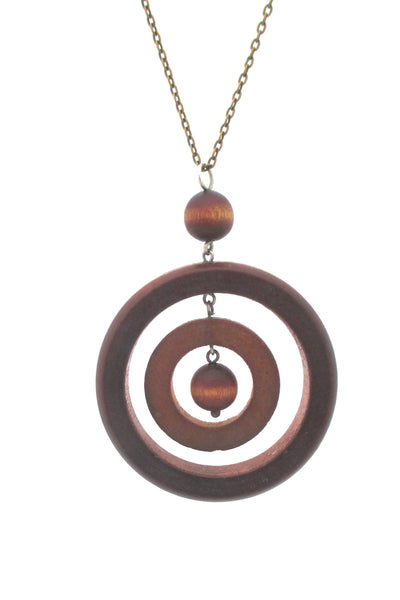 aarikka cognac wood kinetic bullseye pendant necklace