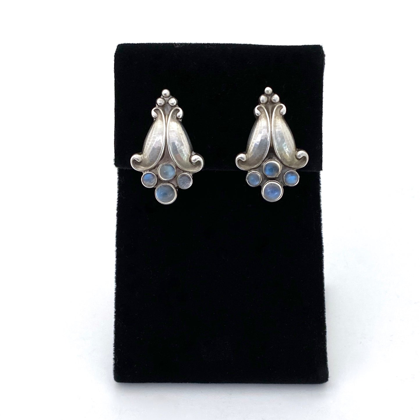 detail Georg Jensen Denmark vintage silver moonstone ear clips earrings Georg Jensen design