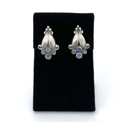 detail Georg Jensen Denmark vintage silver moonstone ear clips earrings Georg Jensen design