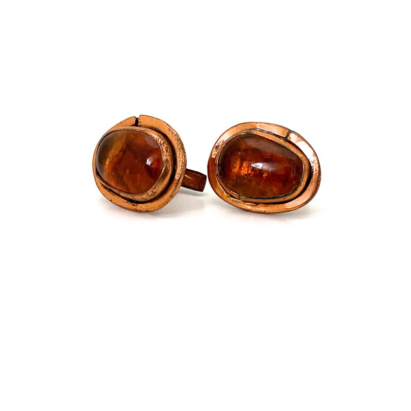 Rafael Canada copper oval cufflinks ~ amber glass