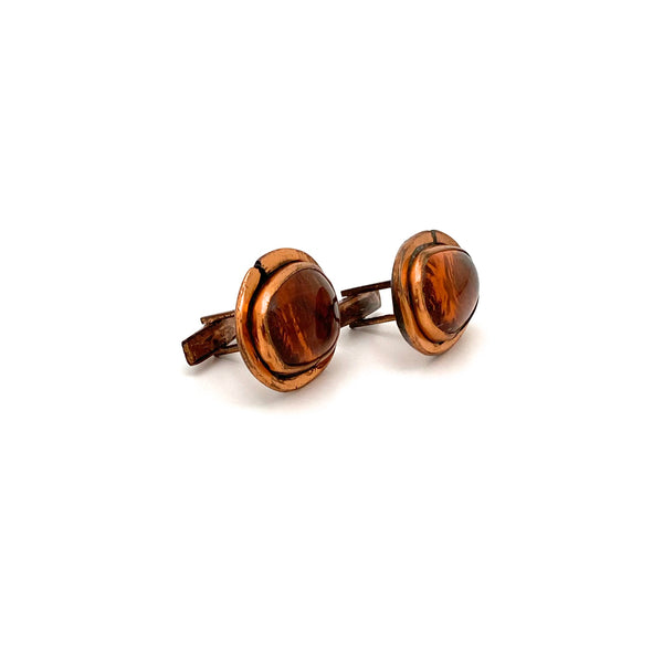 detail Rafael Alfandary Canada vintage brutalist copper amber glass cufflinks