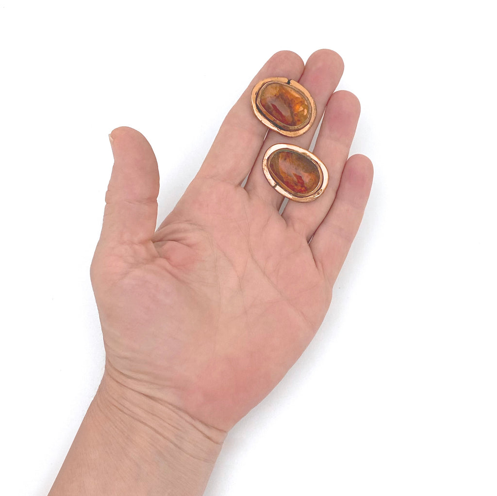 Boutons De Manchette Vintage En Goldstone Et Cuivre Plaqué Or - Occasion, Style Ovale élégant