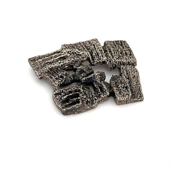 Robert Larin brutalist pierced pewter large brooch