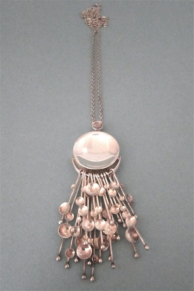 Kultateollisuus Finland large modernist silver kinetic fireworks necklace 1970