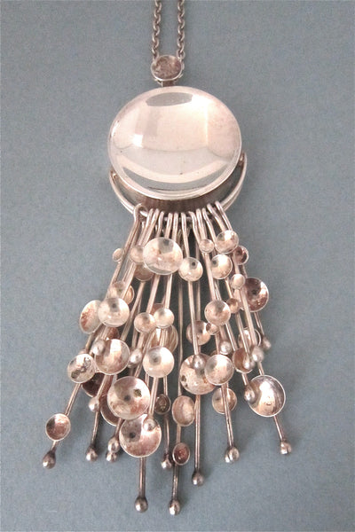 Kultateollisuus Finland large modernist silver kinetic fireworks necklace 1970