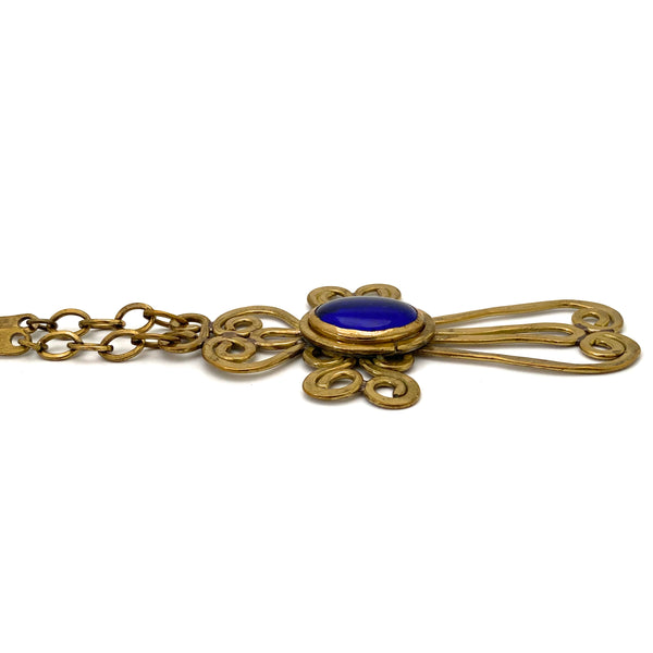 Rafael Canada large brass cross pendant necklace ~ clear cobalt blue