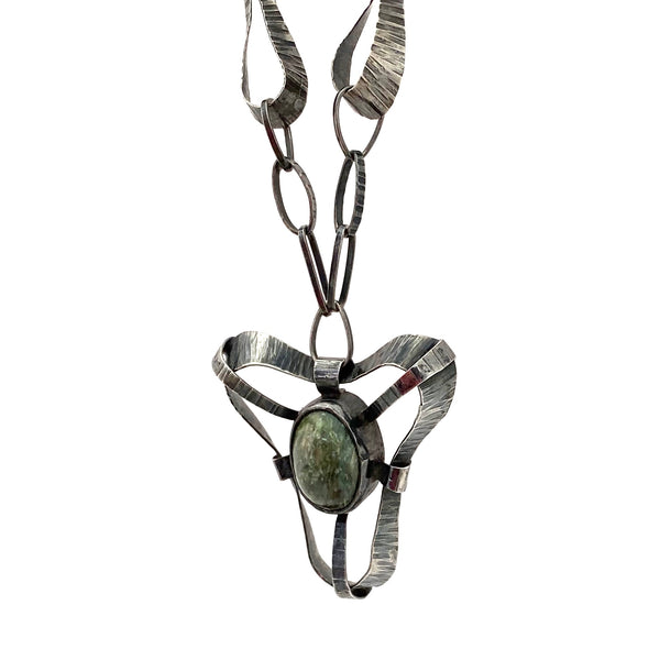 detail Rytosztuka Poland vintage textured silver natural stone brutalist pendant necklace Modernist jewelry design