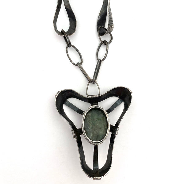 Rytosztuka textured silver & stone pendant necklace