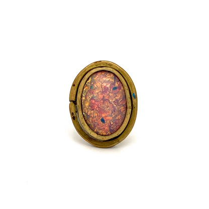 detail Rafael Alfandary Canada vintage brutalist brass faux opal glass large oval ring